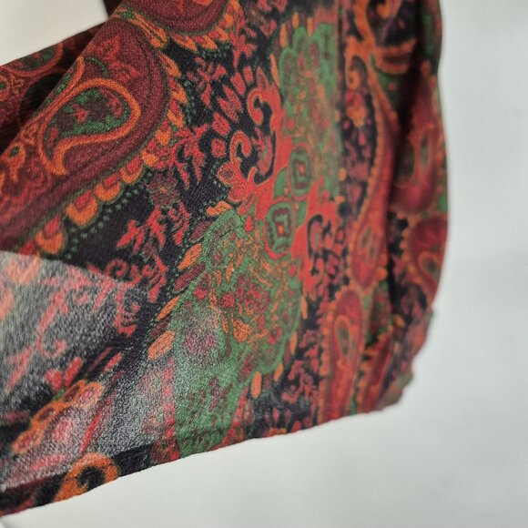 ZARA Jacquard Ribbon Dress , Long Sleeve Midi, Deep Green & Burgundy , Boho XS - Picture 11 of 15